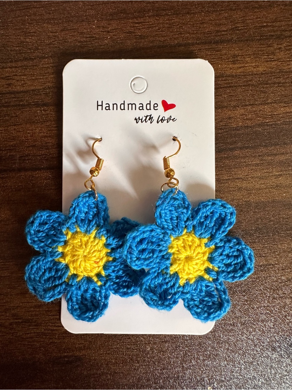 Handmade Blue and Yellow Crochet Flower Earrings